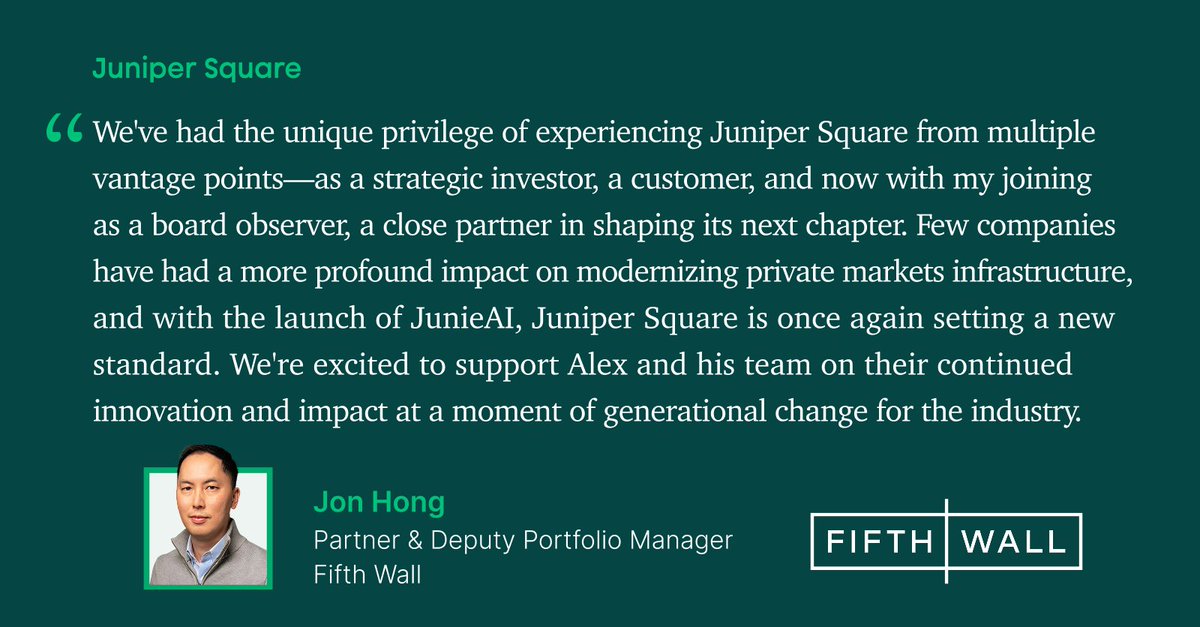 Thank you Jon Hong and Fifth Wall for your significant strategic investment in our $130M Series D round.  Read the full press release: junipersquare.com/news/series-d-…