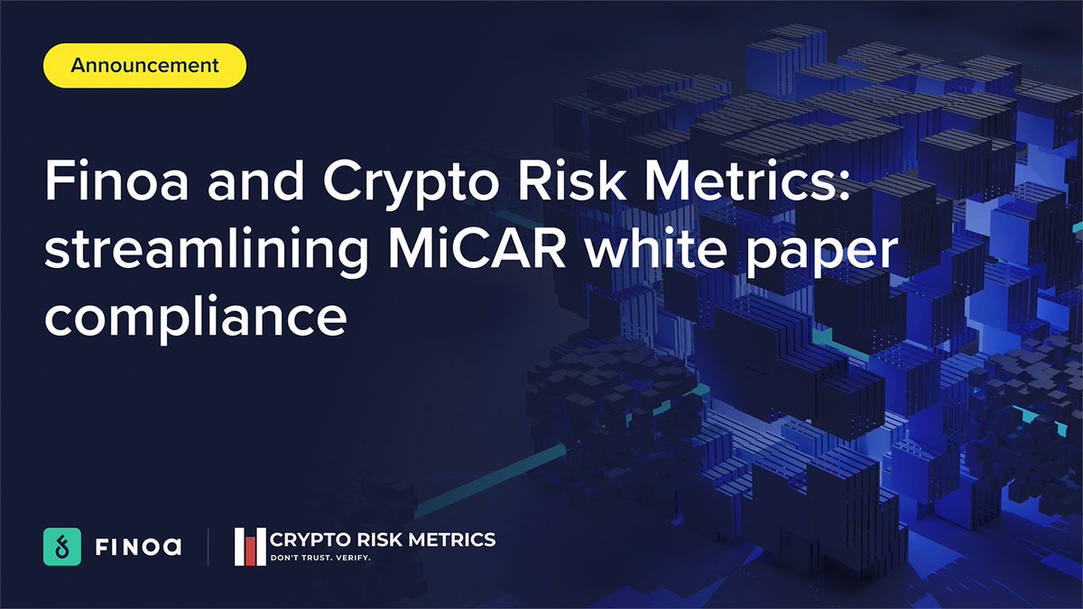 Finoa (@finoa_io) on Twitter photo Finoa is teaming up with Crypto Risk Metrics to simplify MiCAR white paper compliance for our clients! 🤝 This is essential for EU crypto-asset listings under new regulations (effective Dec 30, 2024).
🗣️ <a href="/chris_aprl/">Christopher May</a> , Finoa Co-Founder: "Through our partnership with Crypto Risk Finoa is teaming up with Crypto Risk Metrics to simplify MiCAR white paper compliance for our clients! 🤝 This is essential for EU crypto-asset listings under new regulations (effective Dec 30, 2024).
🗣️ <a href="/chris_aprl/">Christopher May</a> , Finoa Co-Founder: "Through our partnership with Crypto Risk