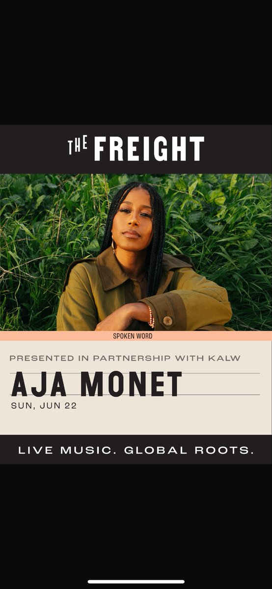 aja monet (@aja_monet) on Twitter photo I’m coming to the Bay Area this week with a  full band on JUNE 22nd. SPREAD THE GOOD WORD. 
We we are looking forward.✨
Get your tickets here:
secure.thefreight.org/14941/14942-aj… I’m coming to the Bay Area this week with a  full band on JUNE 22nd. SPREAD THE GOOD WORD. 
We we are looking forward.✨
Get your tickets here:
secure.thefreight.org/14941/14942-aj…