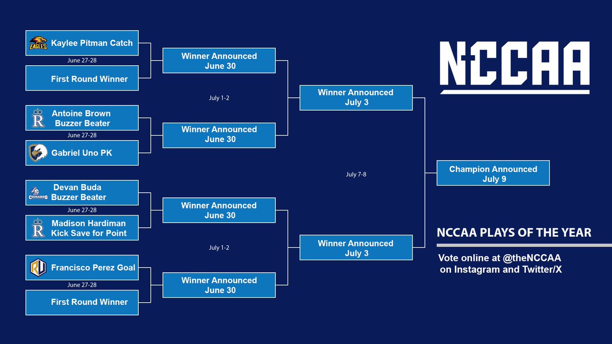 And then, we move on to the full bracket! 

Fans can vote here and on the NCCAA Instagram page for their favorite plays, with the winner being announced on July 9!