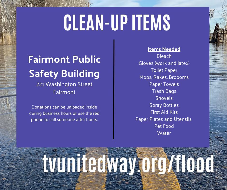 More info about flood relief donations:

To keep things running smoothly, please drop off donations at the official sites shared by Tygart Valley United Way—not at Colebank Gym.

We appreciate you helping us help others!