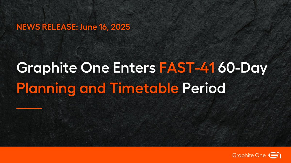 GraphiteOne's tweet image. Graphite One $GPH.V | $GPHOF Enters FAST-41 60-Day Planning and Timetable Period
▶️ Full Release: hubs.li/Q03sd48Y0