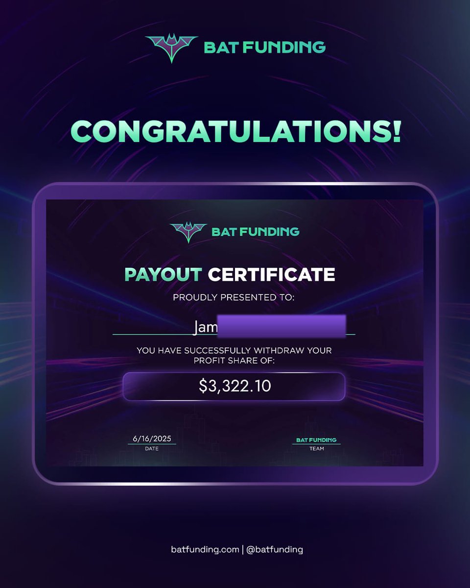 BatFunding's tweet photo. Another round of payouts! 

With every trader proving they deserve their place on the board.

#batfunding #forexlife #forextrader #tradingprofits #tradergoals #payoutisreal #propfirmtrading #propfirmlife #motivation https://t.co/7wLe6nZJzn