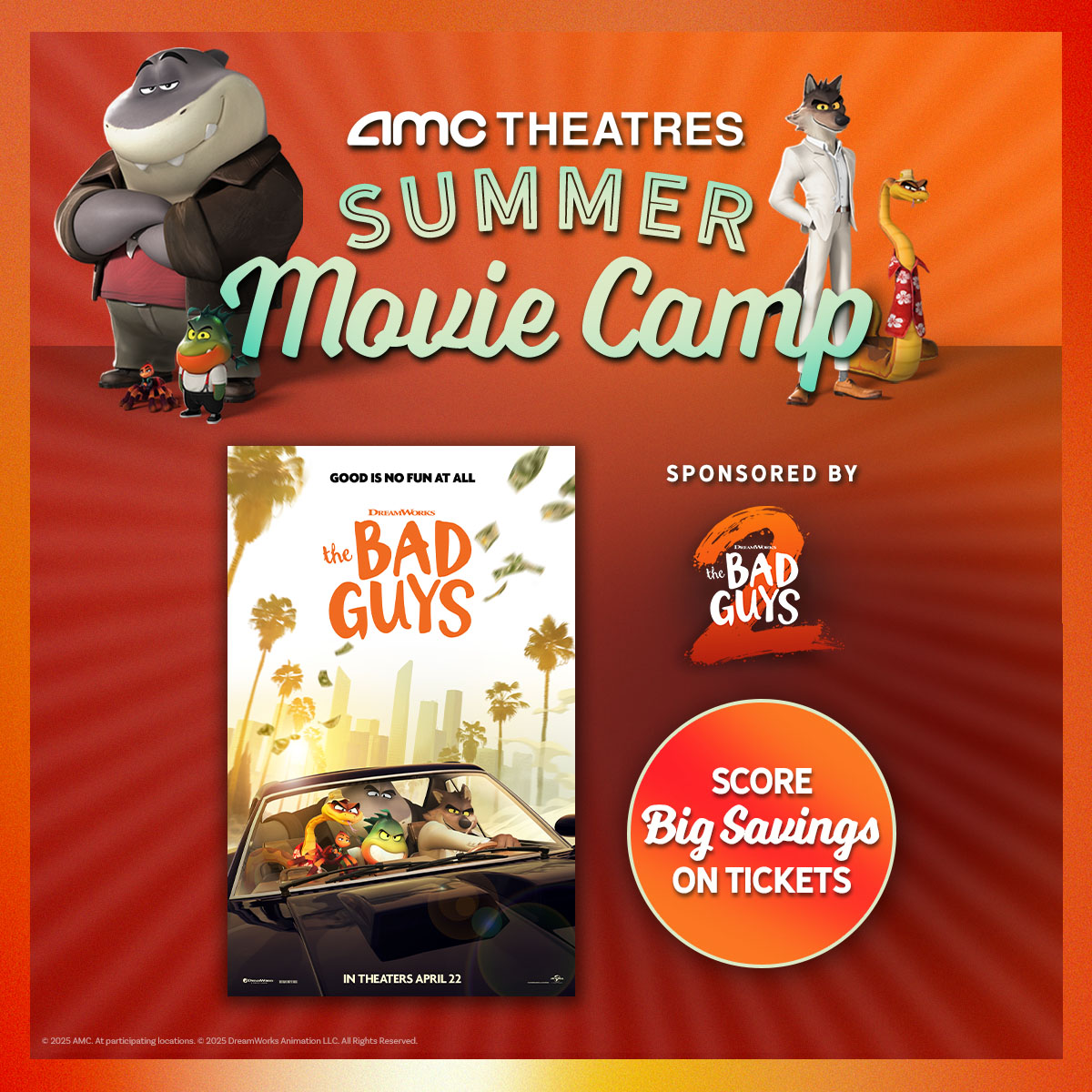 😎 Get a steal of a deal on BAD GUYS tickets when it returns to the big screen on Monday, 6/23 and Wednesday, 6/25 as part of Summer Movie Camp. Get 🎟 now.
amc.film/4e5BYOQ