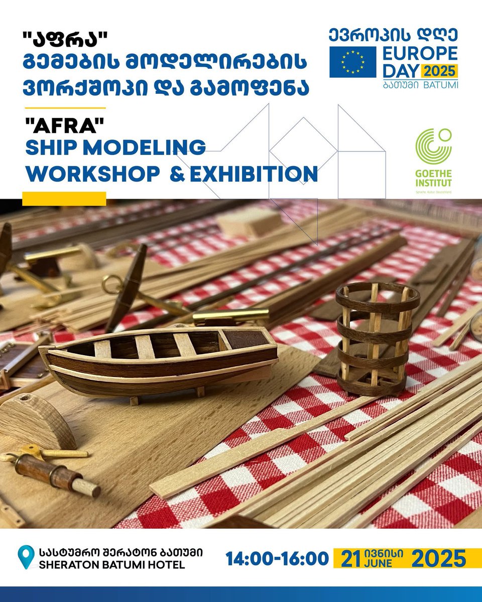 EUinGeorgia's tweet image. ⚓ Join the Afra Ship Modeling Workshop & Exhibition at Europe Day Batumi! 💙
Part of the EU-funded Creative Compass project by Goethe-Institut Georgien
🛳 Build your own model & explore shipbuilding art
🗓 21 June | 📍 Sheraton
🎟 Free entry
🔗 eu4georgia.eu/europe-day-in-…