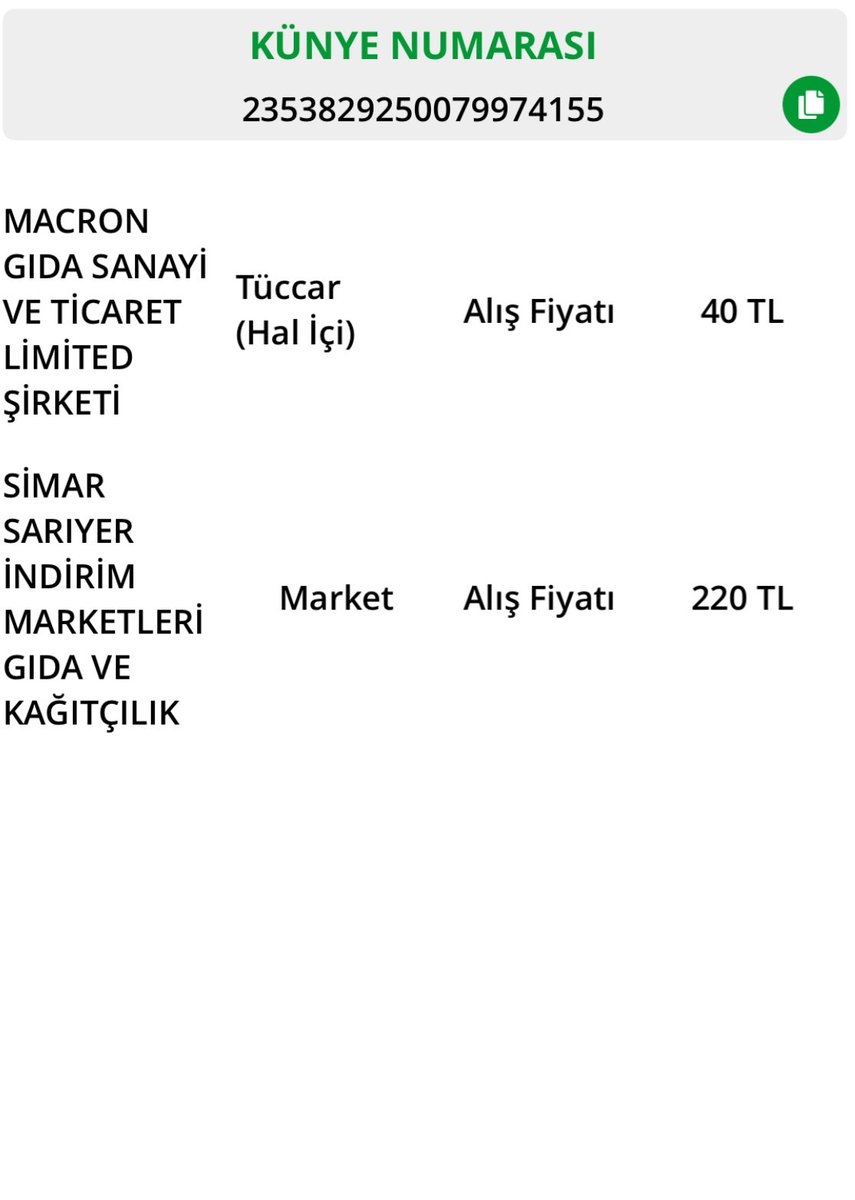Musa Özsoy (@musaozsoytr) on Twitter photo Paylaşılan veriler resmi olarak üreticiden 40₺'ye alındığını kanıtlıyor.
Ha yok, eğer "ben üreticiden 40₺'ye almıyorum onu DÜŞÜK VERGİ VERMEK için böyle gösteriyorum" diyenler varsa, onların hesabını da Hazine Bakanlığı ve ekipleri sormalıdır.
<a href="/HMBakanligi/">T.C. Hazine ve Maliye Bakanlığı</a>
<a href="/memetsimsek/">Mehmet Simsek</a> Paylaşılan veriler resmi olarak üreticiden 40₺'ye alındığını kanıtlıyor.
Ha yok, eğer "ben üreticiden 40₺'ye almıyorum onu DÜŞÜK VERGİ VERMEK için böyle gösteriyorum" diyenler varsa, onların hesabını da Hazine Bakanlığı ve ekipleri sormalıdır.
<a href="/HMBakanligi/">T.C. Hazine ve Maliye Bakanlığı</a>
<a href="/memetsimsek/">Mehmet Simsek</a>