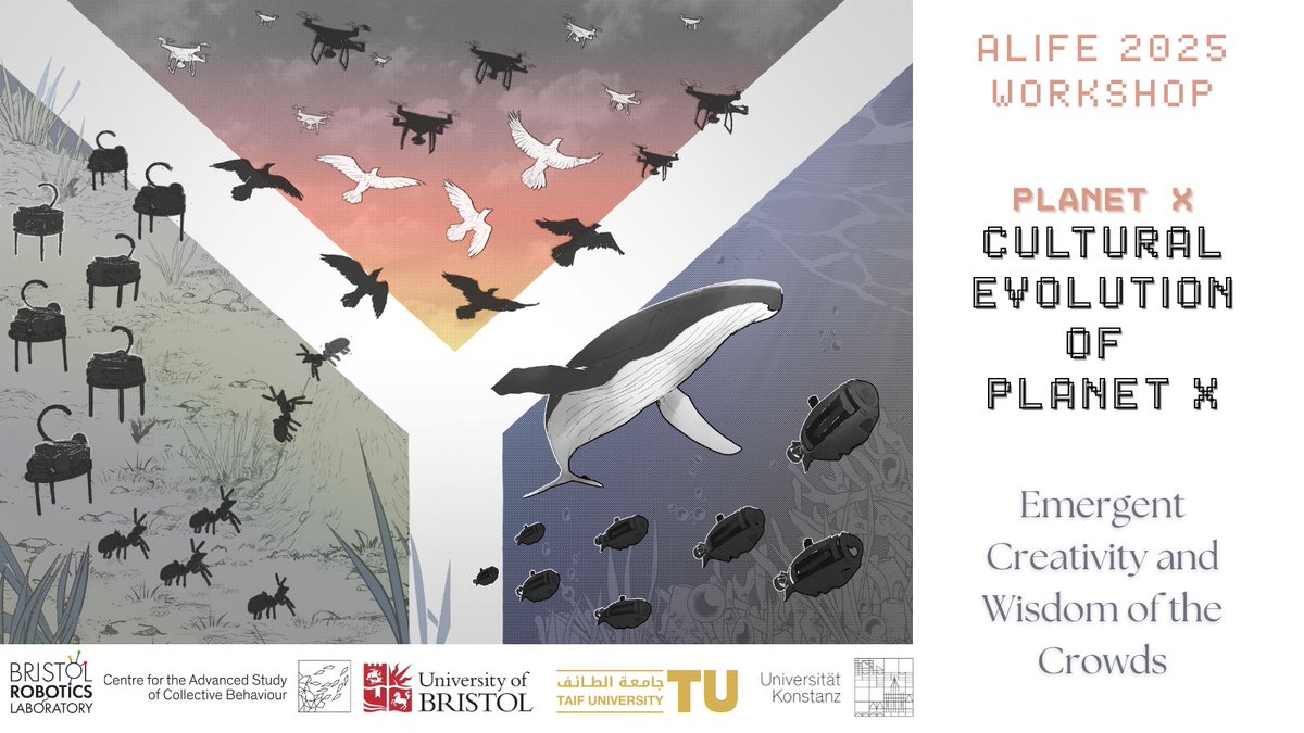 Join us at the Cultural Evolution of Planet X: Emergent Creativity and Wisdom of the Crowds workshop at #ALIFE2025!

Explore how we design and imagine cultural evolution on an artificial planet X, inspired by cultural evolution in animals.🌌👾

🔗  sites.google.com/view/planetx-a…