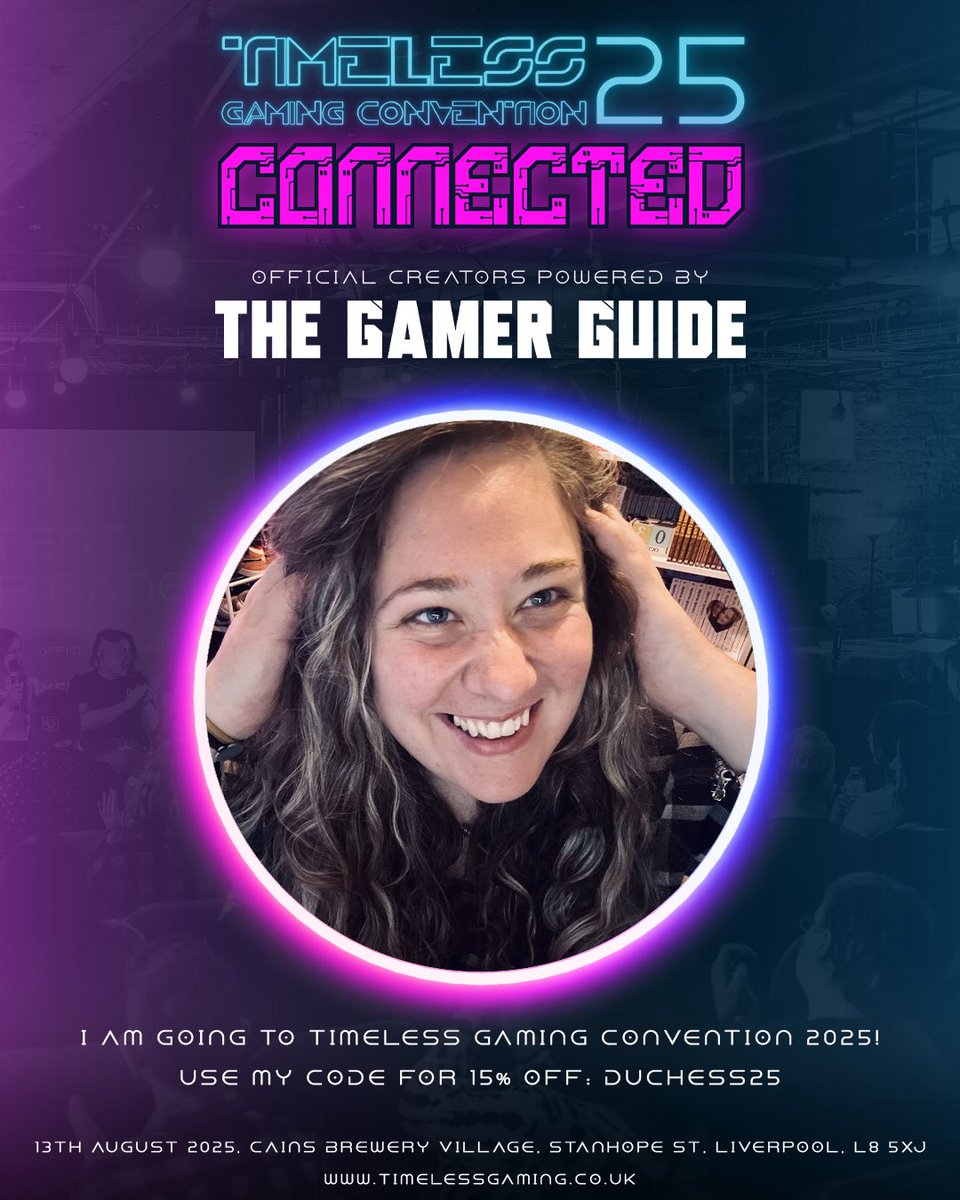 🚨CONTENT CREATORS EVERYWHERE!🚨

<a href="/TimelessGC/">TimelessGamingCon</a> was EPIC last year and I can’t wait to get CONNECTED with everyone this year! 

It’s gonna be AMAZING, grab your ticket using my code ‘DUCHESS25’ for 15% off!

I’d love to meet ya! 

The line up is epic!!!! 
timelessgaming.co.uk