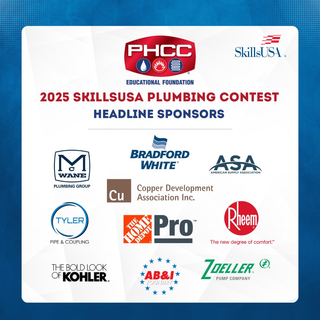 One week until the SkillsUSA Plumbing Championship, where we put 50 students head-to-head in a demonstration of their plumbing skills. Thanks to our dedicated volunteers, plus our amazing sponsors!
ow.ly/XFVO50Wa8pM

#PHCCEducationalFoundation #PHCCAcademy #PHCC #SkillsUSA