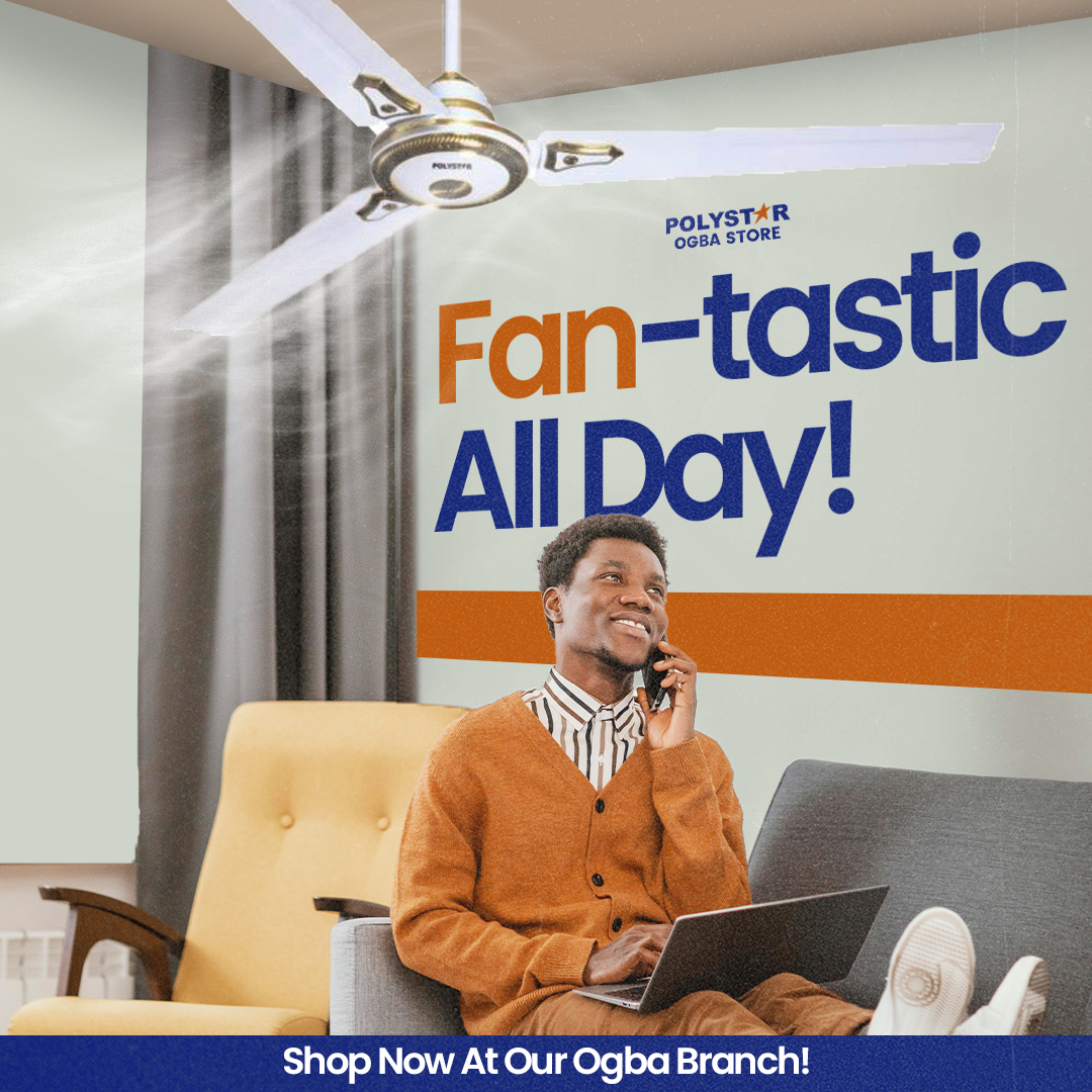 polystarogba's tweet photo. Stay refreshed and productive with the Polystar Ceiling Fan, designed for powerful airflow and energy efficiency. It’s the perfect cooling solution for Nigerian homes and offices!
Shop now at our Ogba branch. https://t.co/TYnmSi2WSA