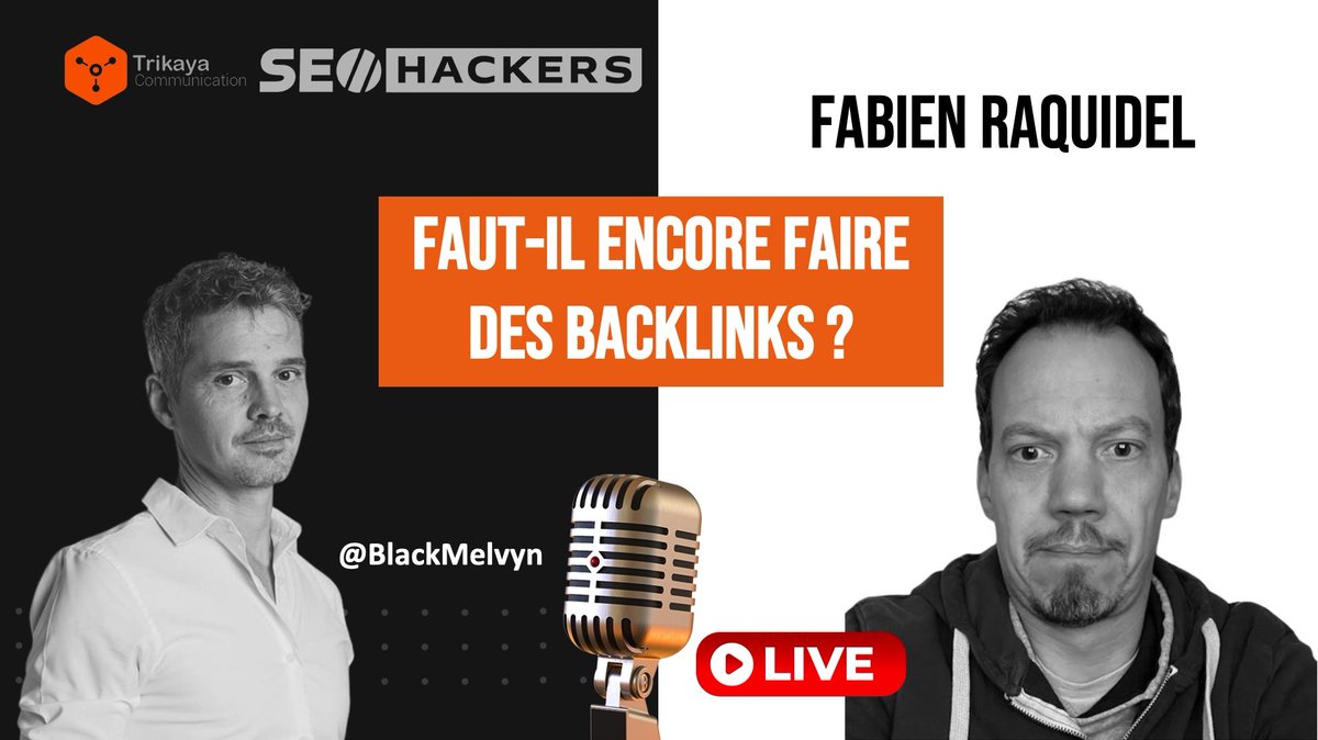 BlackMelvyn's tweet image. 🔴 #TrikayaLive - ⏱️ Demain Mardi 17 Juin à 15h 🔥
On reçoit Fabien Raquidel aka @fabienr34  pour évoquer le sujet du linking en 2025 avec une problématique bien claire : faut-il encore miser sur les backlinks en 2025 ? Le #netlinking est-il devenu un mythe ou est-ce un levier…