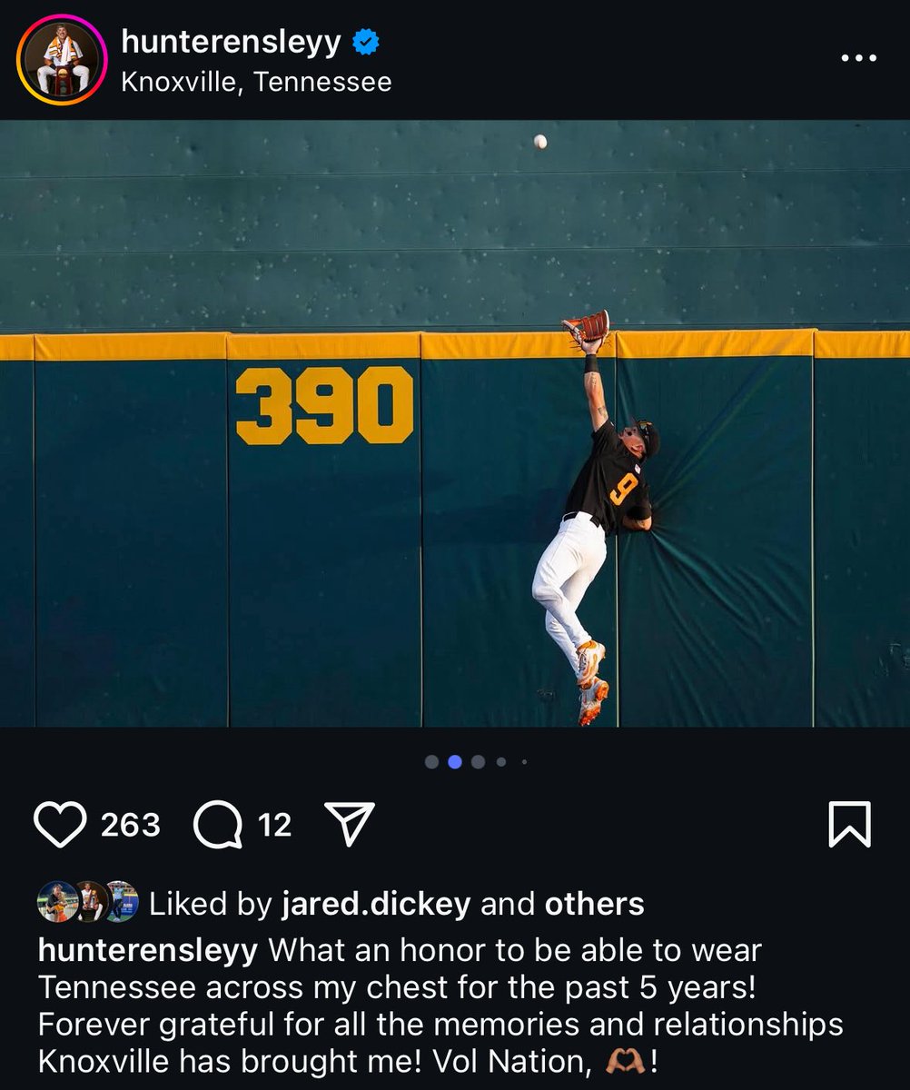 Hunter Ensley shows his appreciation for Tennessee in his Instagram post.

Thank you, <a href="/HunterEnsley/">Hunter Ensley</a> #VFL