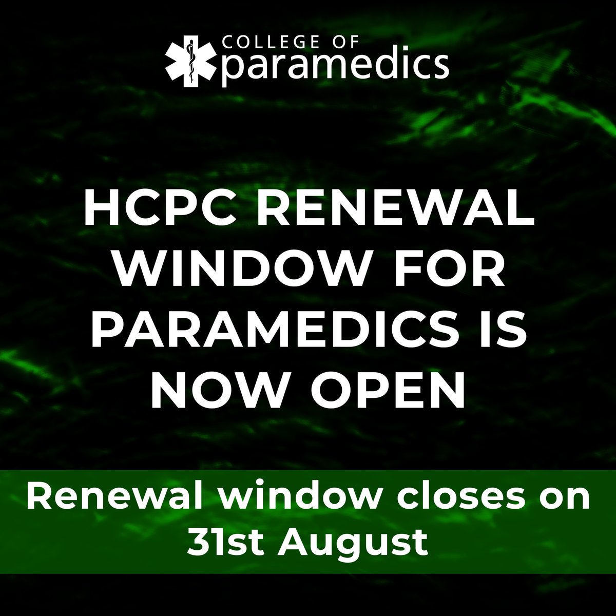 College of Paramedics (@paramedicsuk) on Twitter photo 🚨 REMINDER — The HCPC renewal window is open until 31 August 2025. This is your opportunity to renew your registration and ensure you can continue practising for the next two-year cycle.
 For full renewal guidance and details ➡️ hcpc-uk.org/registration/r… 🚨 REMINDER — The HCPC renewal window is open until 31 August 2025. This is your opportunity to renew your registration and ensure you can continue practising for the next two-year cycle.
 For full renewal guidance and details ➡️ hcpc-uk.org/registration/r…