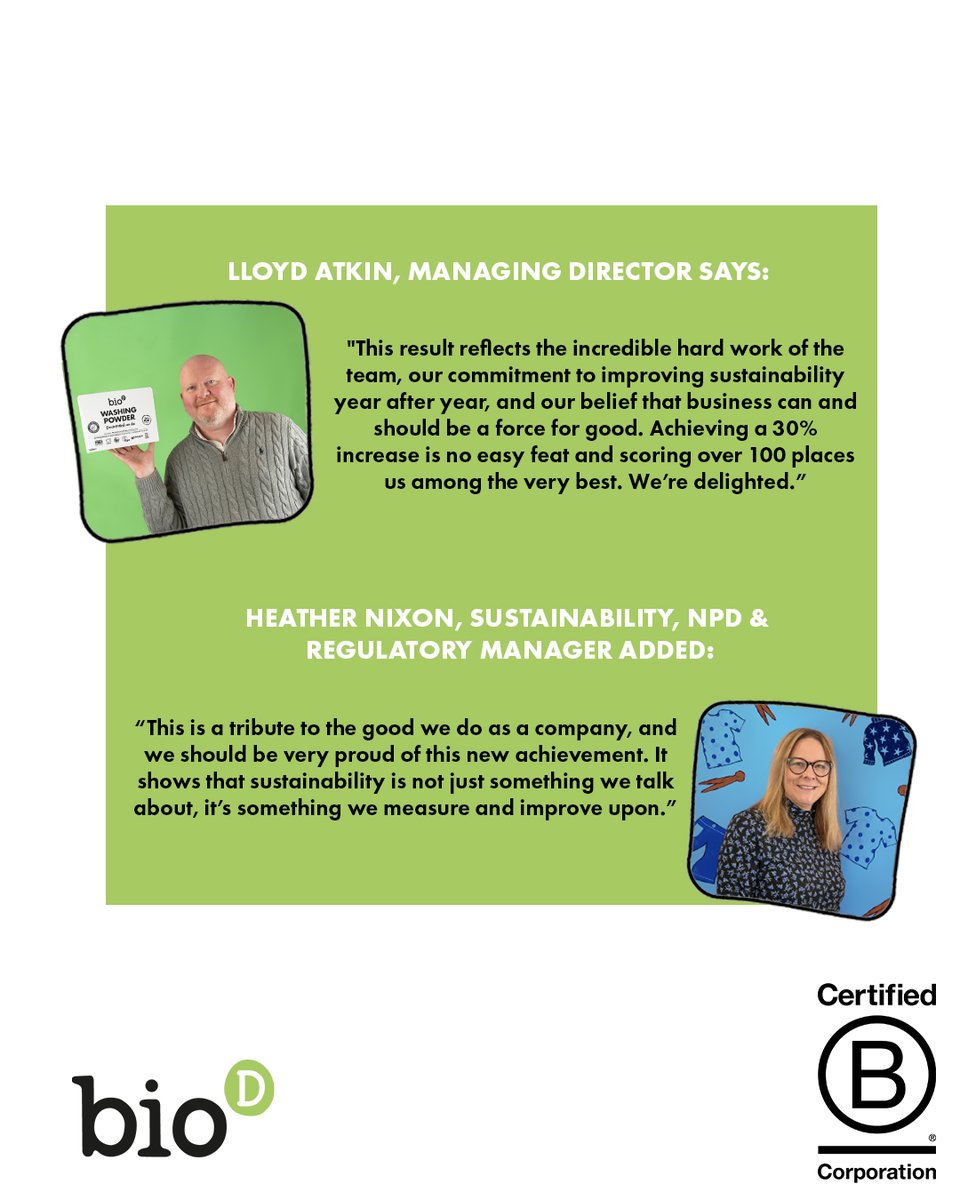 We’ve recertified as a #BCorp and improved our score by 30%! 

Better governance ✔️
Bigger environmental gains ✔️
More impact where it matters ✔️

We're proud to keep raising the bar 💚🌍 

Read more in our latest blog:  biod.co.uk/blog/company-n… 

<a href="/BCorpUK/">B Corp UK</a> 

#SustainableBusiness