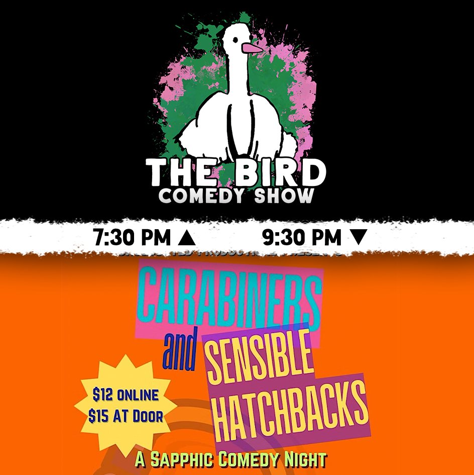 TheBirdComedy's tweet photo. This Week at The Bird

Wednesday
IFCKC Monthly Meeting

Thursday
Black Birds @ The Bird

Friday
The Bird Comedy Show
Carabiners &amp; Sensible Hatchbacks

Saturday
Free Happy Hour Improv Drop-In
The Bird Comedy Show
The Bird House

Buy online &amp; save some $$$

https://t.co/a81Bw2mHQx https://t.co/toFeAbMMna