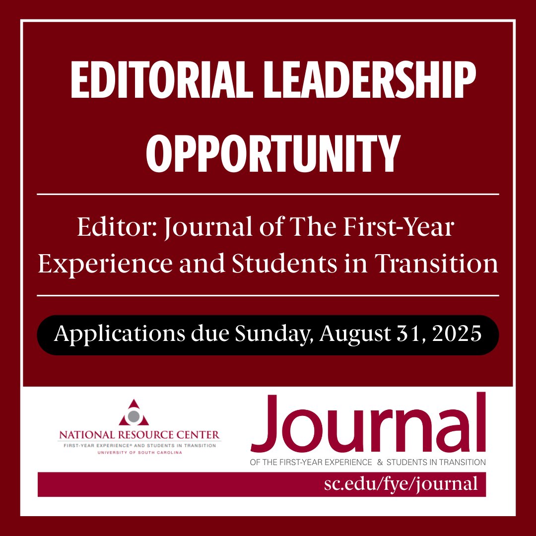 We’re searching for the next Editor for our Journal of The First-Year Experience &amp; Students in Transition!

Visit sc.edu/fye/journal to read the full position description. Applications are due by Sunday, August 31.