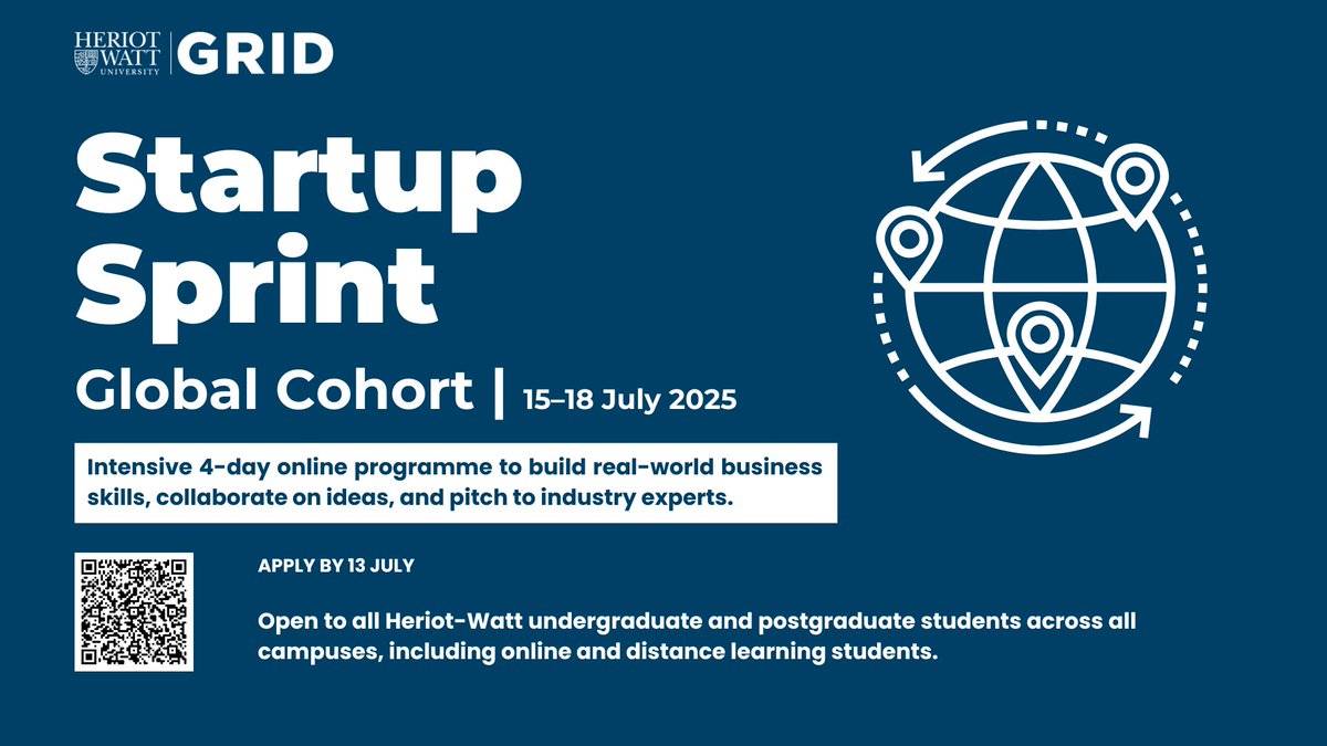 Startup Sprint Global Cohort 2025 is open for registration! Join Heriot-Watt students worldwide for a fast-paced online entrepreneurship programme, 15–18 July. Register by 13 July. Local roots. Global reach.

More info &amp; sign-up: shorturl.at/VaZXM

#HeriotWattUni