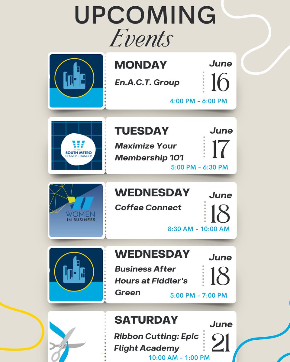 This week's events at the South Metro Denver Chamber! Register now ⬇️

🔗 ow.ly/tSac50SGeeX

#smdc #southmetrodenverchamber #events #weeklyevents