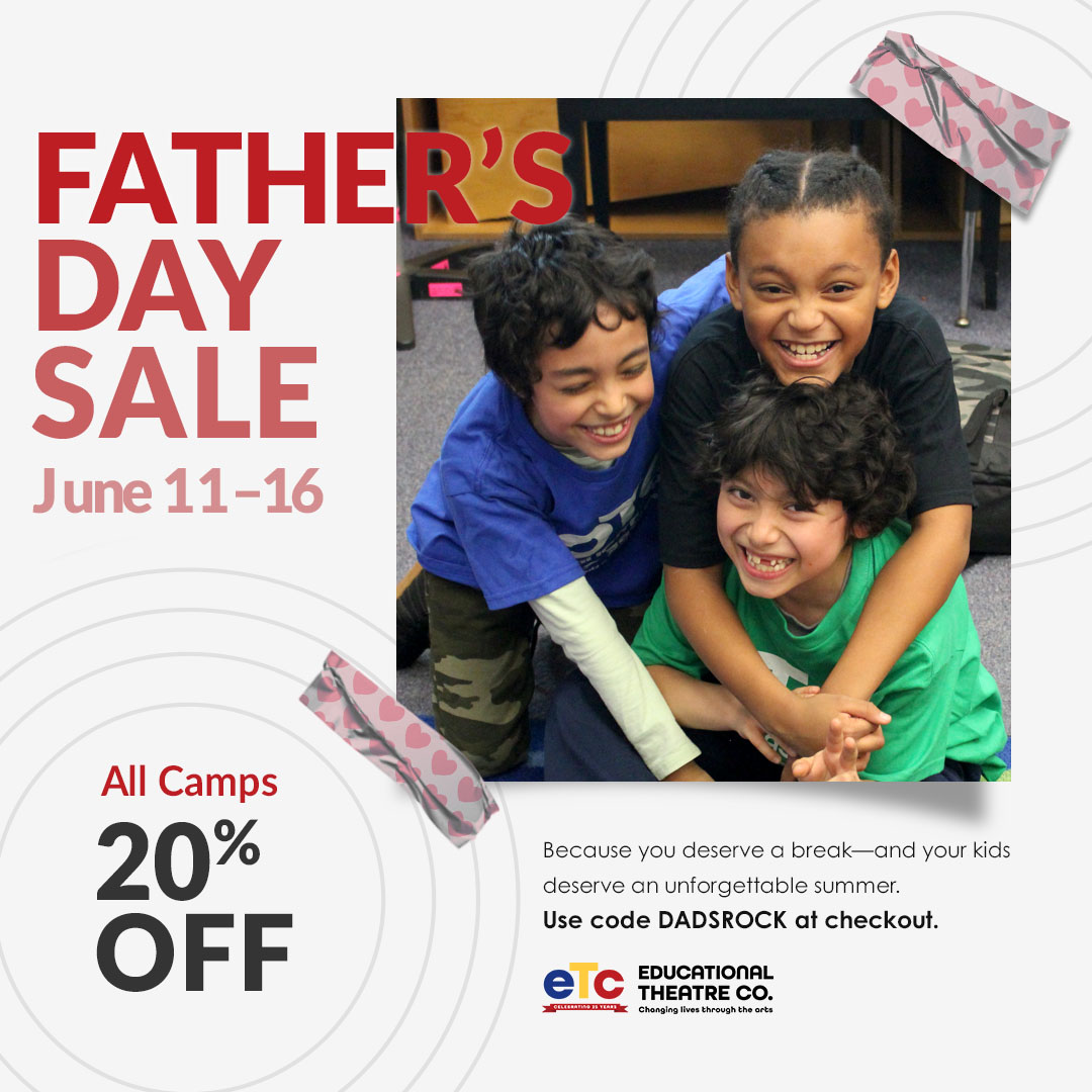⏳ Today’s the last day!
Save 20% on all ETC summer camps with code DADSROCK—offer ends at midnight.

Give them the gift of creativity (and give yourself a well-earned break).

Register now → bit.ly/ETCcamps

#ETCSummerCamp #FinalCall #ArlingtonVA #TheatreCamp