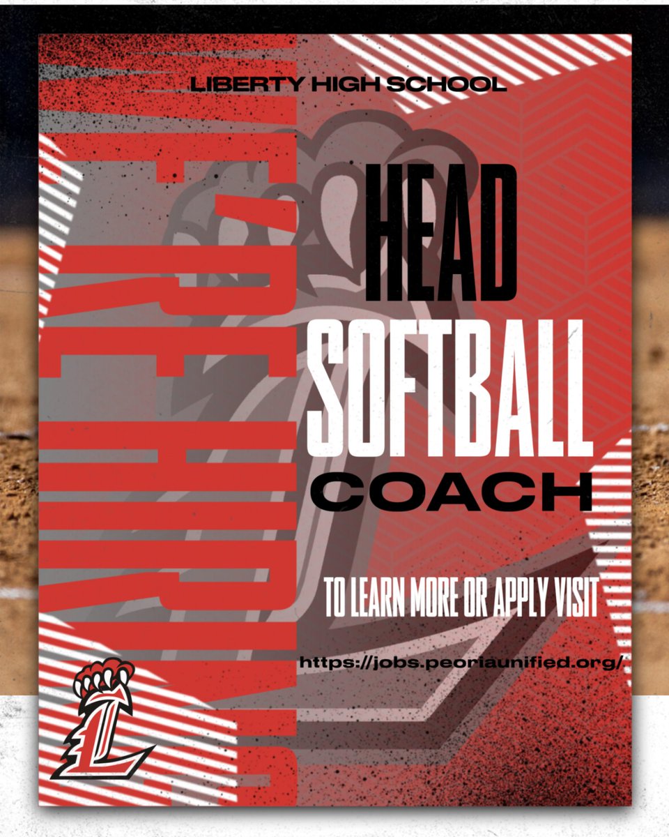 Liberty Lions Athletics (@lhsathletics22) on Twitter photo Liberty High School is looking for a new Head Softball Coach. Job posted: jobs.peoriaunified.org
Interested Candidates should apply and any questions please contact Athletic Director Eric Gardner @ egardner@pusd11.net Liberty High School is looking for a new Head Softball Coach. Job posted: jobs.peoriaunified.org
Interested Candidates should apply and any questions please contact Athletic Director Eric Gardner @ egardner@pusd11.net