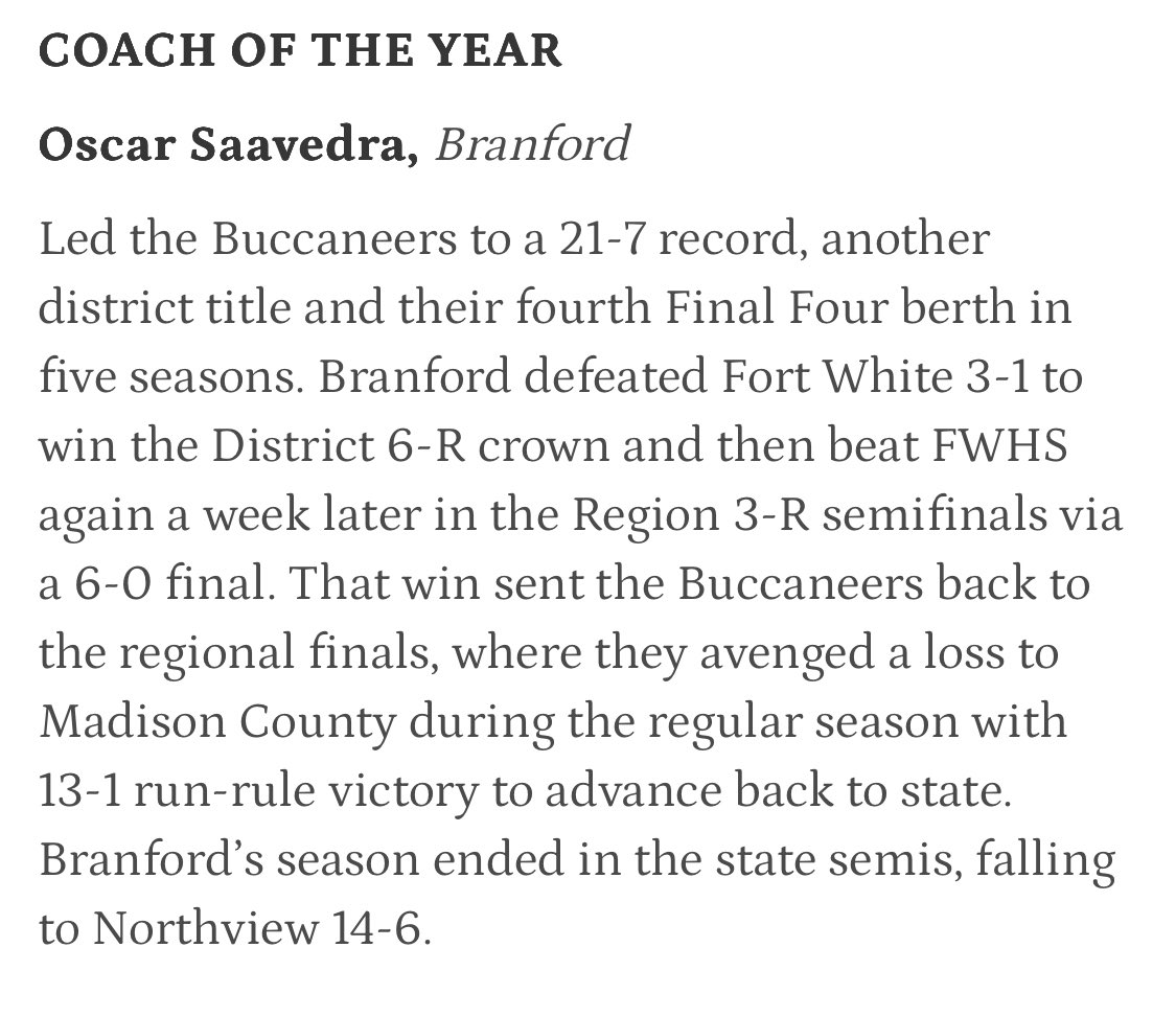 Branford Bucs are in the mix again, tuning up that All-Area Team💙🧡 and our Head Coach, Oscar Saavedra, for being named Coach of the Year again. <a href="/bowey23/">Nikki Bowey</a> <a href="/coachmeg22/">Coach Meg 🤙</a> <a href="/CoachBryant5/">Coach Bryant</a> <a href="/purepowerpitch/">''Coach Mike'' Ellison</a> <a href="/tsmartt14/">Taylor Smartt</a> <a href="/HennesseySftbll/">Coach Hennessey</a> <a href="/ToddYoungblood9/">Todd Youngblood</a> <a href="/HolliMitchell/">Holli Mitchell</a> <a href="/e_newellcoach/">Eric Newell</a>