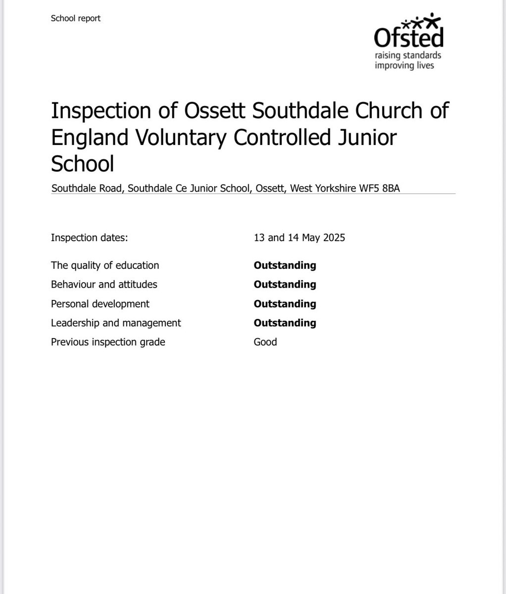 ‘Pupils flourish in this wonderful school.’ ‘They develop a deep passion for learning.’ I couldn’t be prouder to share that we have officially been graded outstanding in all areas following our recent inspection. southdalecofe.co.uk/wp-content/upl… #SouthdaleSparkle✨