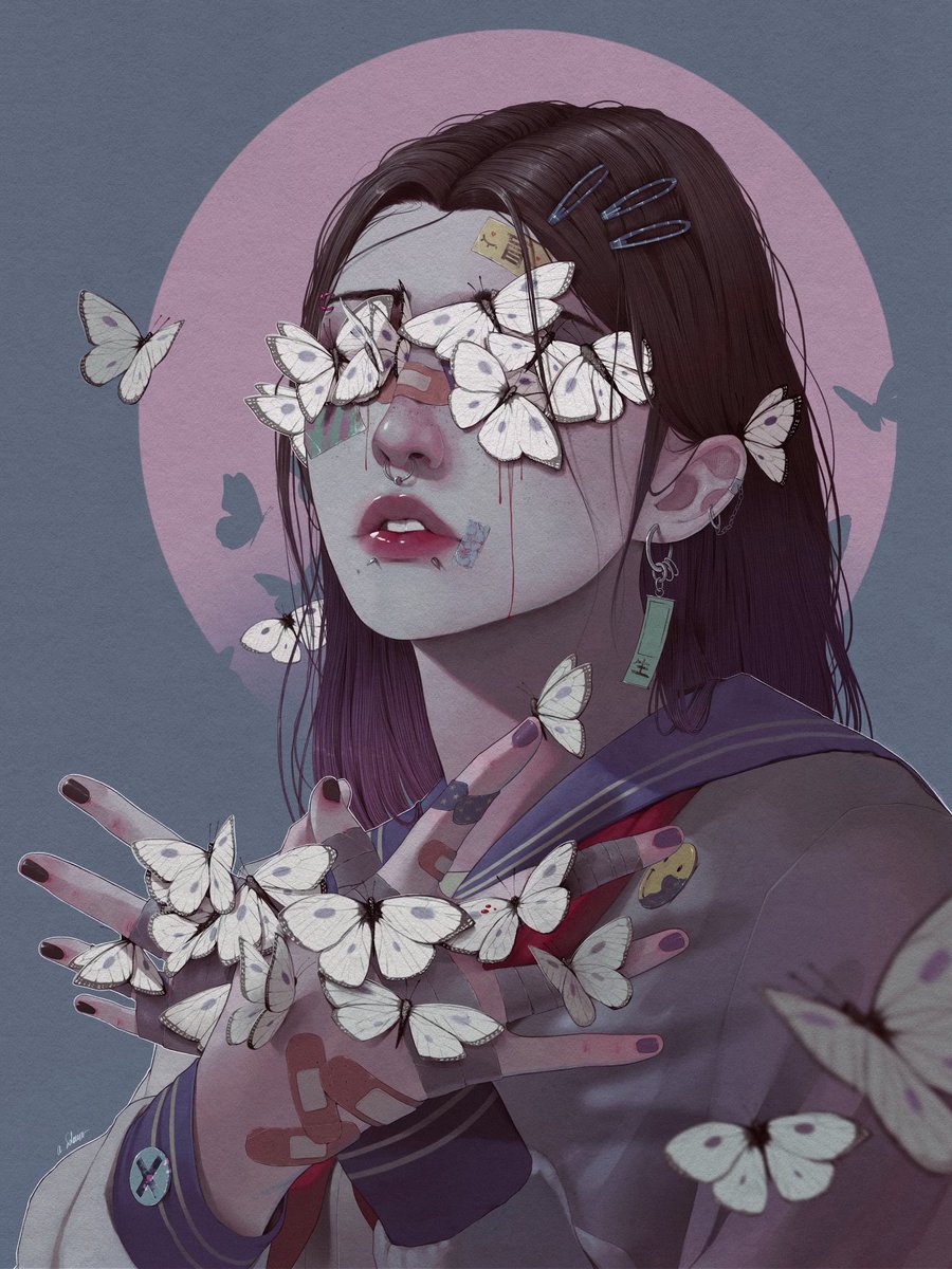 Stunning illustration by <a href="/albertsoloviev/">albert</a>, titled “Blindness,” created in Procreate.

“Butterflies can’t see their wings, but everyone else can.” 🦋👁️

Available on Foundation ↓