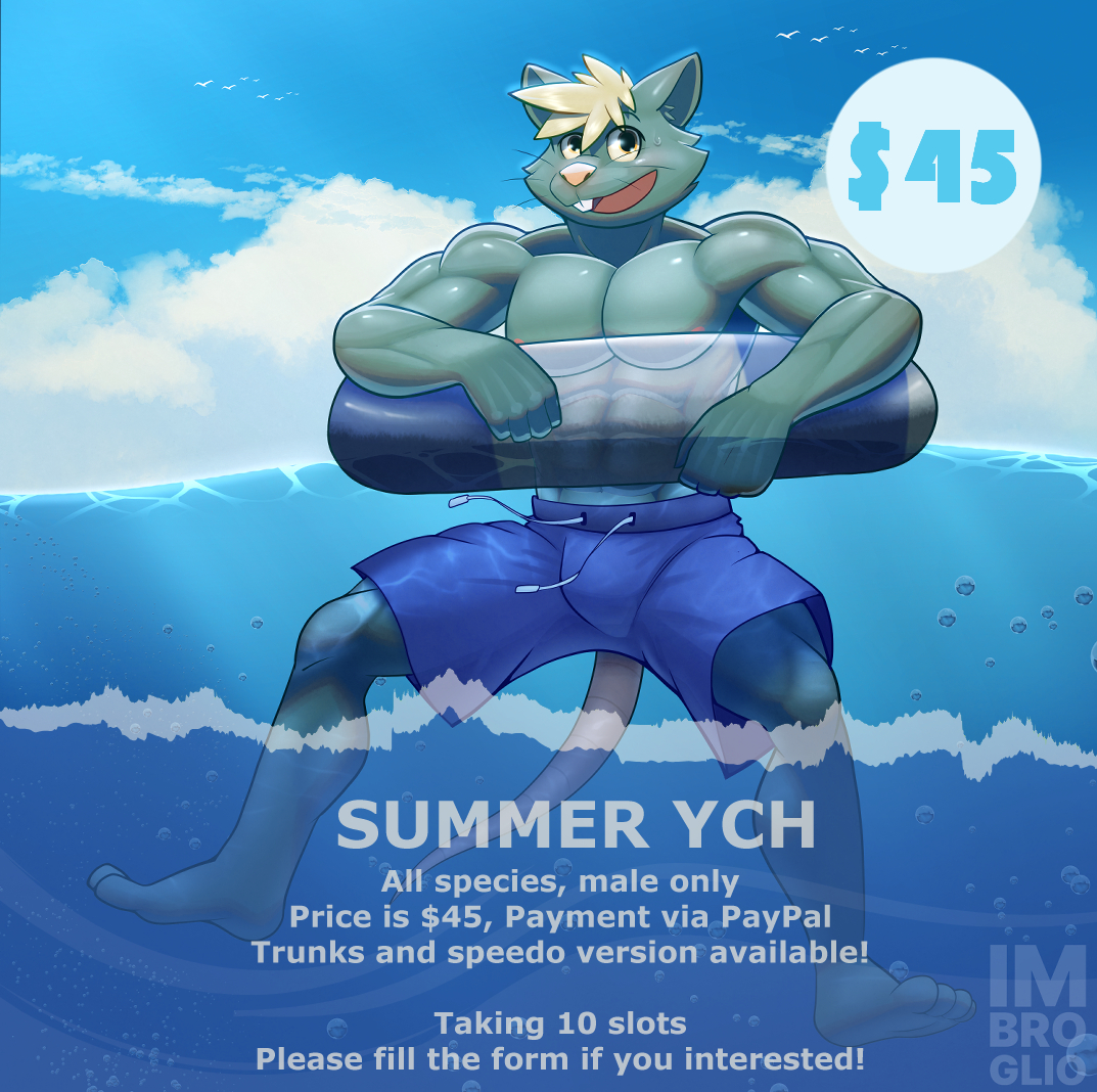 New YCH inbound! The Sun! The Sea!
It's summer!

All species. Male only
Trunks and speedo version available
Price is USD 45 and Payment via PayPal

Taking 10 slots. Please fill form in reply if you interested!
And as always, all Like and Repost are eternally appreciated!