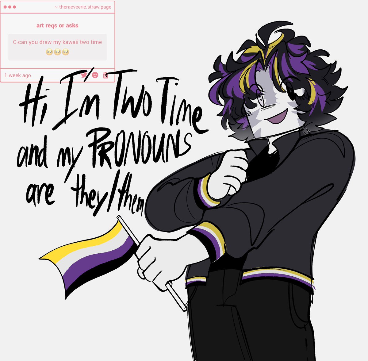 therevraevee's tweet image. Hi I’m nonbinary and these are my PRONOUNS
#forsaken #chance #twotime