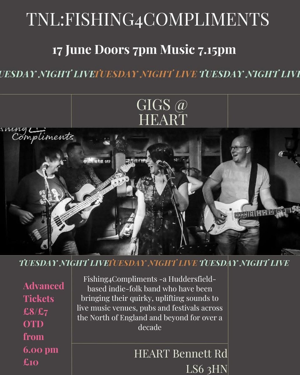 Fishing4Compliments (@fishing4comp) on Twitter photo This Tuesday at wonderful <a href="/HeadingleyHEART/">HEART - Headingley Enterprise & Arts Centre</a> 🤩Tickets available at ticketsource.co.uk/heartcentrehea… We can't wait 🤩always a lovely night 😁 This Tuesday at wonderful <a href="/HeadingleyHEART/">HEART - Headingley Enterprise & Arts Centre</a> 🤩Tickets available at ticketsource.co.uk/heartcentrehea… We can't wait 🤩always a lovely night 😁