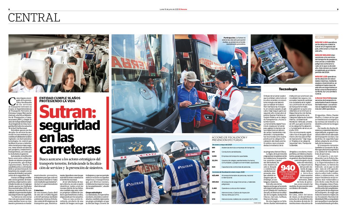 DiarioElPeruano's tweet photo. Seguridad en las carreteras ▶ @sutranperu  busca acercarse a los actores estratégicos del transporte terrestre, fortaleciendo la fiscalización de servicios y la prevención de siniestros https://t.co/n1oMqJdi38 https://t.co/XbVqJcw58I