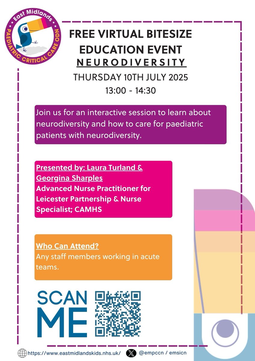 Sign ups open for July's bitesize session on neurodiversity in paediatrics 👇🏻

<a href="/empccn/">EMPCCN</a> <a href="/emsicn/">EMSICN</a>