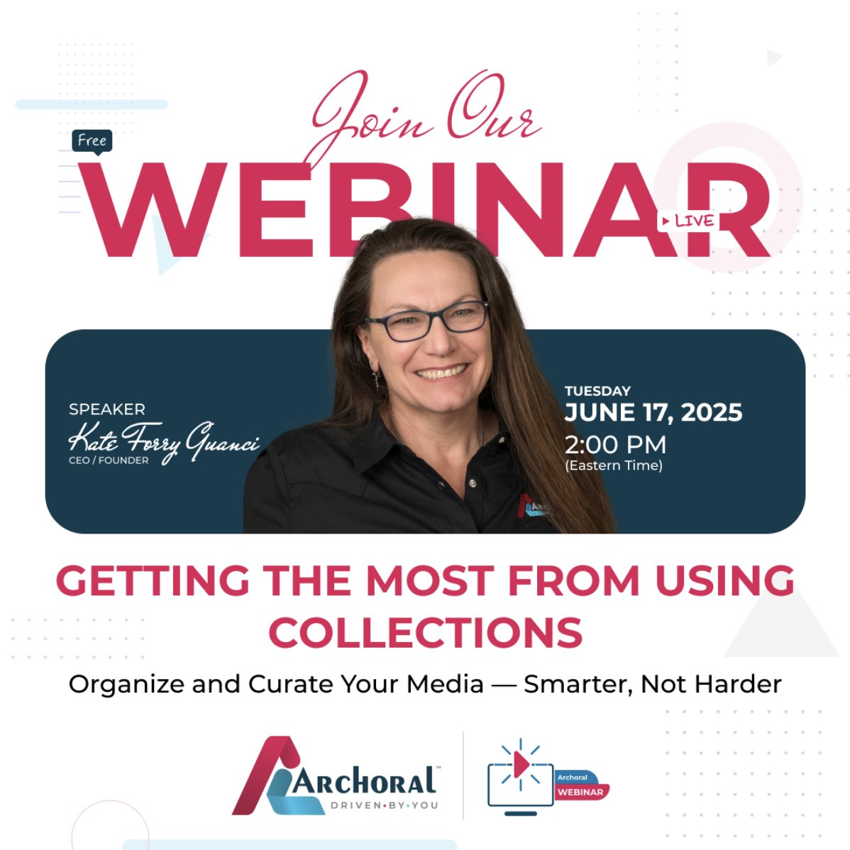 Tomorrow, we’re diving into how to get the most out of Collections in Archoral,  a flexible, creative way to organize your media beyond traditional folders.

📅 Tuesday | ⏰ 30 minutes
👉 Reserve your spot - zoom.us/.../2117494364… 

#Webinar #Archoral