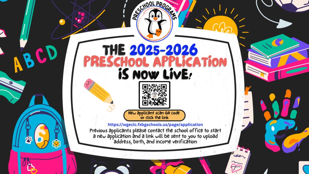 Register for Preschool Programs 2025- 2026! Do you have a preschooler or know someone who does? Check out Preschool Programs and become a Preschool Penguin today! Apply using the link below! wgeclc.fxbgschools.us/page/applicati…