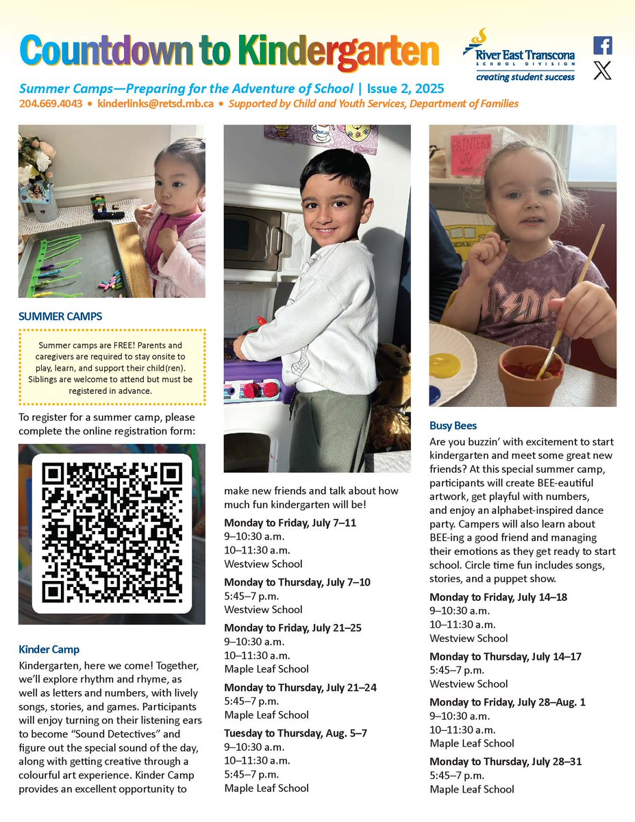 If you have a child entering kindergarten this fall, Kinder Links is offering summer camps as part of their Countdown to Kindergarten programming. For more info: bit.ly/43MmQ5w