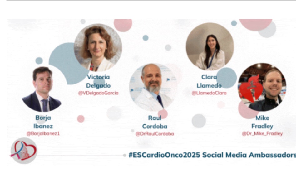 Maria Sol Andres 🇦🇷🇬🇧 (@mariasolandres1) on Twitter photo ESC Cardio-Oncology is about to start and can’t wait to be there. Congratulations to all our Social Media Ambassadors. Follow them for all the latest updates.
<a href="/LlamedoClara/">Clara Llamedo, MD</a> <a href="/PeterMoliner/">Pedro Moliner</a> <a href="/Borjaibanez1/">Borja Ibanez</a> <a href="/Dr_Mike_Fradley/">Mike Fradley, MD</a> <a href="/VDelgadoGarcia/">Victoria Delgado</a> <a href="/DrRaulCordoba/">Raul Cordoba, MD, PhD</a> #ESCardioOnco2025 ESC Cardio-Oncology is about to start and can’t wait to be there. Congratulations to all our Social Media Ambassadors. Follow them for all the latest updates.
<a href="/LlamedoClara/">Clara Llamedo, MD</a> <a href="/PeterMoliner/">Pedro Moliner</a> <a href="/Borjaibanez1/">Borja Ibanez</a> <a href="/Dr_Mike_Fradley/">Mike Fradley, MD</a> <a href="/VDelgadoGarcia/">Victoria Delgado</a> <a href="/DrRaulCordoba/">Raul Cordoba, MD, PhD</a> #ESCardioOnco2025