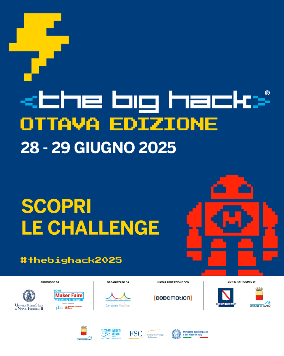 Maker Faire Rome - The European Edition (@makerfairerome) on Twitter photo #TheBigHack2025 sta arrivando: scopri le #challenge! Tanti i temi di quest’anno: scegli come esprimere al meglio la tua creatività. 
✅Scegli la challenge che fa per te  
✅Componi il tuo team 3–5 persone  
✅Preparati a costruire il futuro!
Tutte le info⤵️ #TheBigHack2025 sta arrivando: scopri le #challenge! Tanti i temi di quest’anno: scegli come esprimere al meglio la tua creatività. 
✅Scegli la challenge che fa per te  
✅Componi il tuo team 3–5 persone  
✅Preparati a costruire il futuro!
Tutte le info⤵️