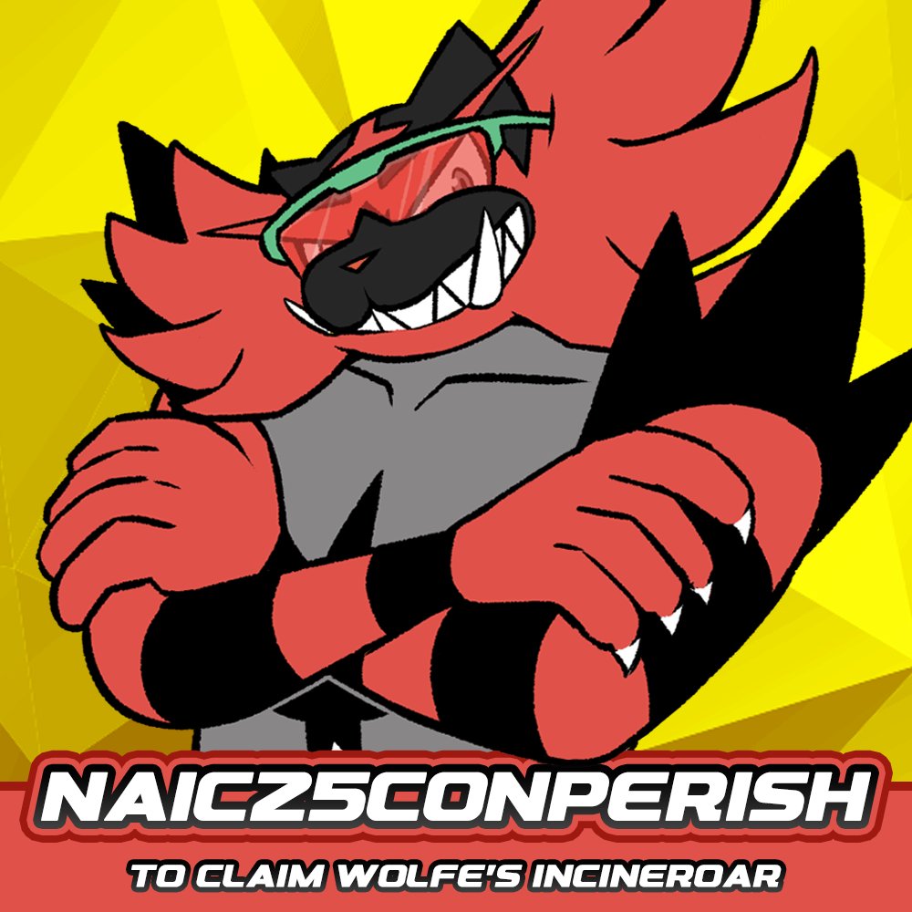 WolfeyGlick's tweet image. Pokemon is distributing MY Incineroar (🤮)! You have until Friday to download it using code NA1C25C0NPER1SH before it goes away forever