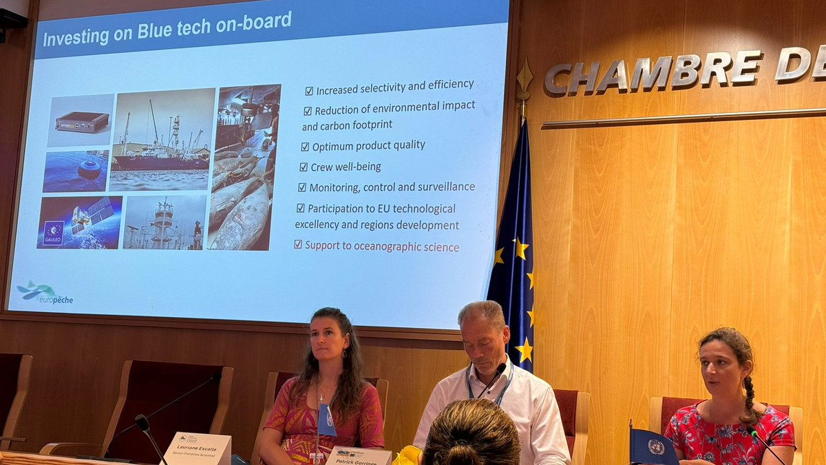 At #UNOC3, From fisheries to #Science, Anne-France Mattlet showed how Blue Tech on tuna seiners &amp; FAD buoys turns fishing into science 📡
Data for:
☑ Selective, low-impact fishing
☑ Crew well-being
☑ Optimum monitoring 
Thanks @satlink_! Proud <a href="/EuropecheOrg/">Europêche</a> sponsor #UNOC2025