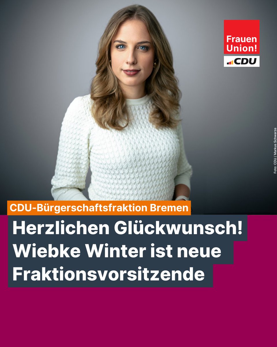 Frauen Union (@frauenunion) on Twitter photo Herzlichen Glückwunsch, liebe <a href="/wiebkewinter/">Wiebke Winter</a>! Die Bremer CDU-Bürgerschaftsfraktion wählte heute Dr. Wiebke Winter als Nachfolgerin von Frank Imhoff zur neuen Vorsitzenden. Wir freuen uns sehr über die Wahl. <a href="/CDUFraktionHB/">CDU Fraktion Bremen</a> #Bremen #Bremerhaven #frauenpower Herzlichen Glückwunsch, liebe <a href="/wiebkewinter/">Wiebke Winter</a>! Die Bremer CDU-Bürgerschaftsfraktion wählte heute Dr. Wiebke Winter als Nachfolgerin von Frank Imhoff zur neuen Vorsitzenden. Wir freuen uns sehr über die Wahl. <a href="/CDUFraktionHB/">CDU Fraktion Bremen</a> #Bremen #Bremerhaven #frauenpower