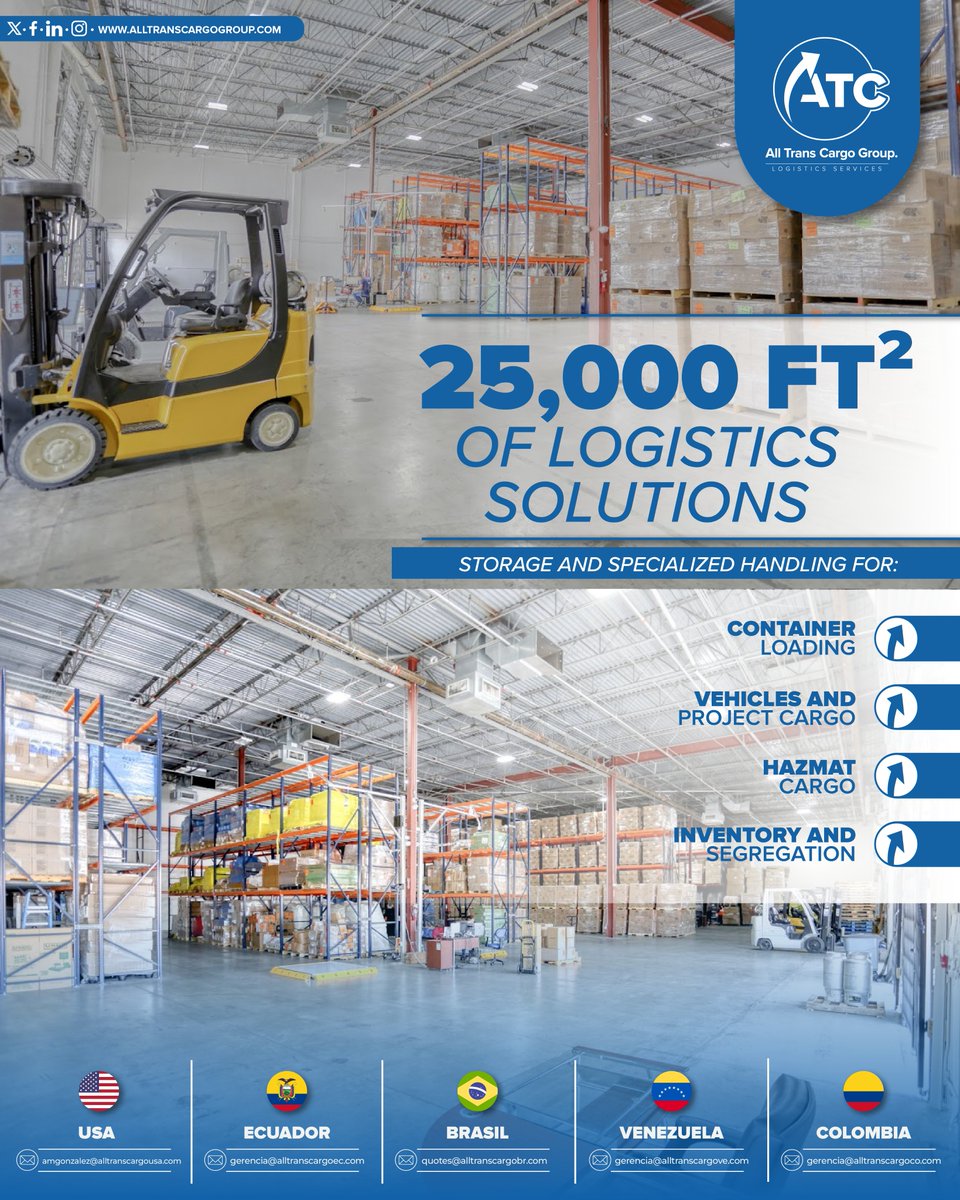 alltranscargo's tweet photo. 🏢 25,000 ft² for container, HAZMAT, project cargo &amp; inventory handling.

💬Contact us!

🌐 https://t.co/VGjgIULCwV
📞 +1 (786) 399-8580
✉ amgonzalez@alltranscargousa.com

We operate in: 🇺🇸 USA 🇪🇨 ECU 🇧🇷 BRA 🇻🇪 VEN 🇨🇴 CO https://t.co/LGlYdb92w3