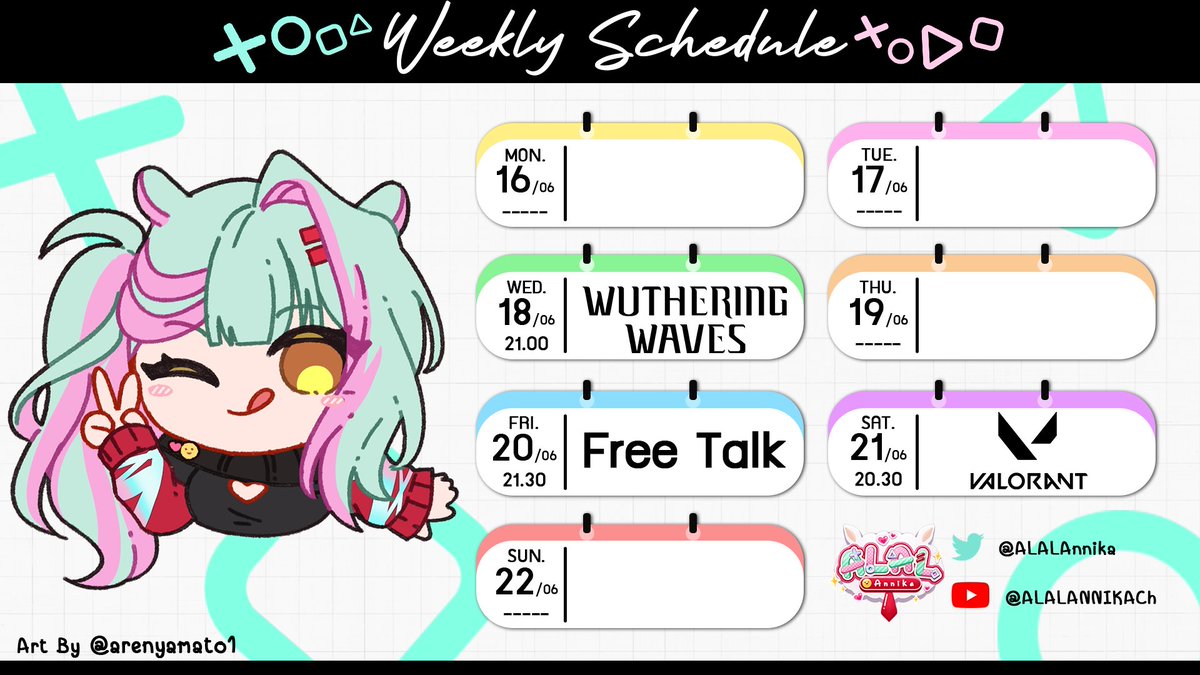 ALALAnnika's tweet photo. 🗓️ ตาราง Live ประจำสัปดาห์ของอัลอัล
วันที่ 16 - 22 มิถุนายน 2025
#ALALCh #ALALive #Vtuber #VtuberTH https://t.co/vytCfsjiZi
