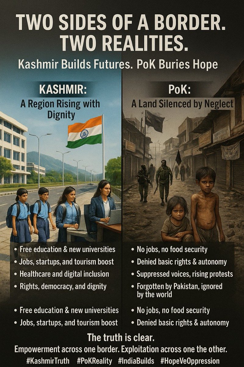 ABhat81446's tweet photo. Just look at the difference. In PoK, people beg for food. In Kashmir, kids head to schools and startups. Pakistan buries hope—India builds futures.
#PoKReality #Kashmir #TruthMatters https://t.co/3zXxWCJ29z