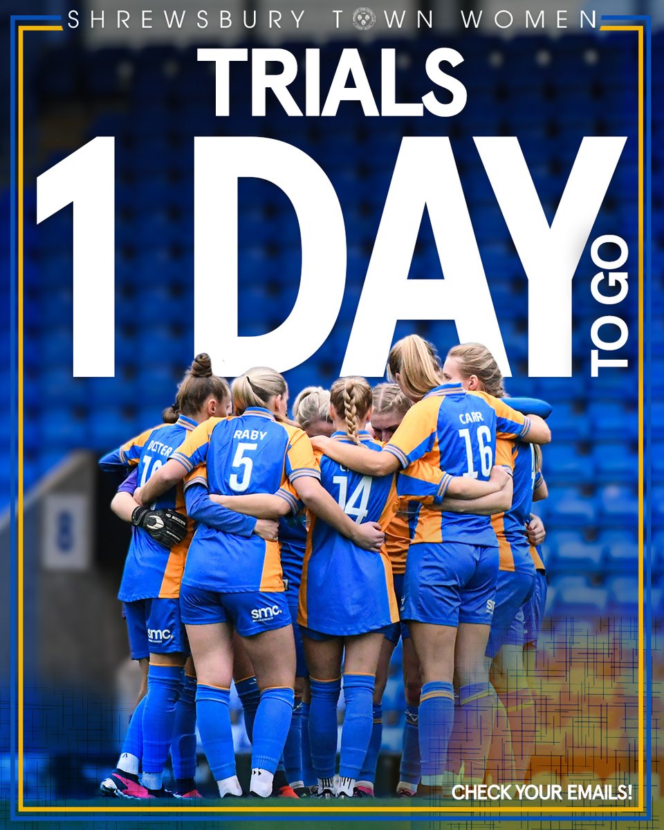 shrewswomen's tweet image. 馃毃| ONLY 1 DAY TO GO!
With just a day to go before our trials get underway, make sure to check your emails for confirmation and any updates!
馃敺馃敹#Salop