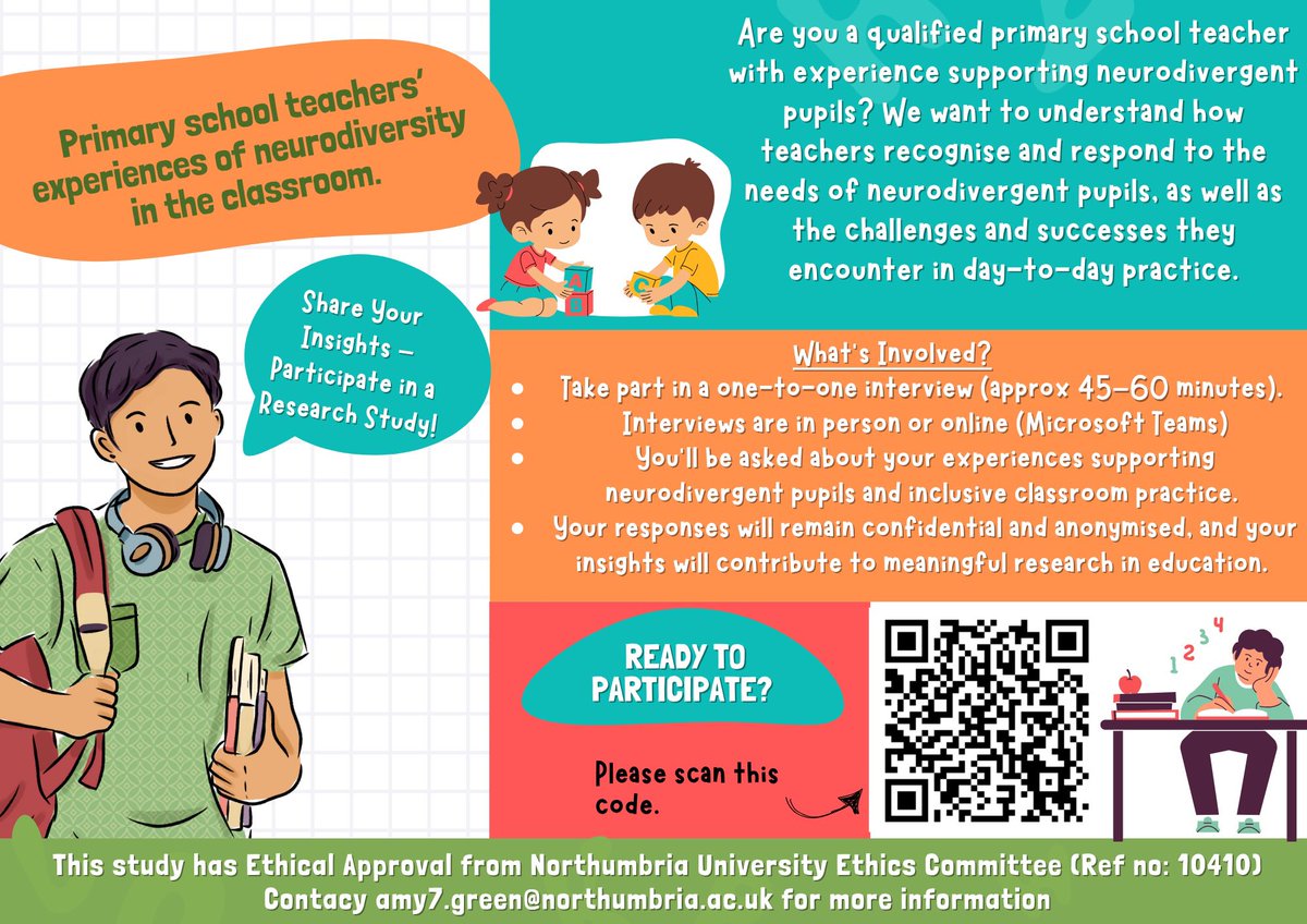 mrs_agreen's tweet photo. Primary teachers — I’m doing research on neurodiversity in KS1/KS2 classrooms and would love to hear your experiences!

Please follow this link for more info if interested
https://t.co/LkFbJHZLU2…  

Please RT! 🙏 #Neurodiversity #Edutwitter #PrimaryTeachers #InclusiveEducation https://t.co/5PmSusGGQm