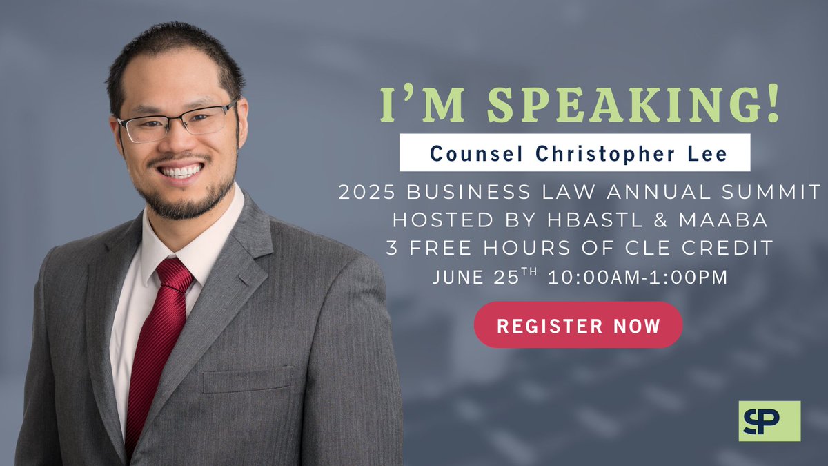 #ICYMI: Counsel Chris Lee will be speaking at the 2025 Business Law Annual Summit, hosted by the HBASTL &amp; <a href="/MAABA_STL/">Missouri Asian American Bar Association</a>. Chris will cover bankruptcy insights from both creditor &amp; debtor perspectives. Learn more about this FREE #MOCLE opportunity➡️: bit.ly/45fSyJu