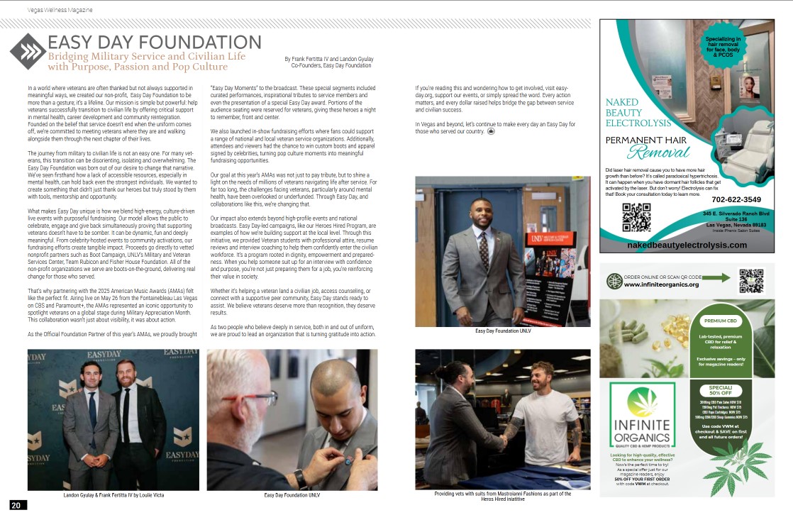 BrandBombPR's tweet image. 📷⁩ ⁨Proud moment seeing not one but TWO 💣clients featured in the June issue of Vegas Wellness Magazine! 🙌 
-
p. 20–21: Easy Day Foundation supporting our nation’s heroes 🇺🇸
p. 38: @StephanosLV spotlighted for nourishing men’s health with heart-healthy, feel-good meals 💙💪
