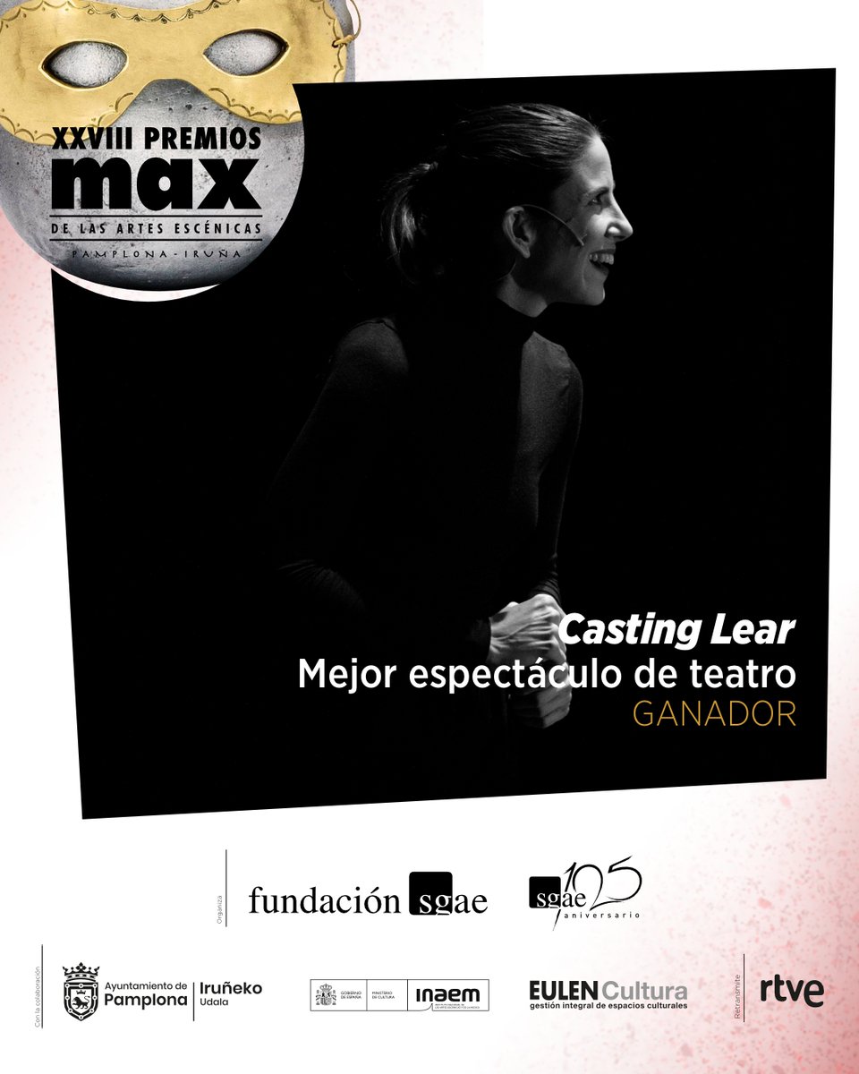 Premios Max (@premiosmax) on Twitter photo 🍎 Premio Max 2025 al Mejor Espectáculo de Teatro para ‘𝕮𝖆𝖘𝖙𝖎𝖓𝖌 𝕷𝖊𝖆𝖗’ de Barco Pirata <a href="/barcopirataorg/">Barco Pirata</a>, Andrea Jiménez y Teatro de la Abadía <a href="/teatroabadia/">Teatro de La Abadía</a> 🍎
¡Enhorabuena! 👏👏 🍎 Premio Max 2025 al Mejor Espectáculo de Teatro para ‘𝕮𝖆𝖘𝖙𝖎𝖓𝖌 𝕷𝖊𝖆𝖗’ de Barco Pirata <a href="/barcopirataorg/">Barco Pirata</a>, Andrea Jiménez y Teatro de la Abadía <a href="/teatroabadia/">Teatro de La Abadía</a> 🍎
¡Enhorabuena! 👏👏