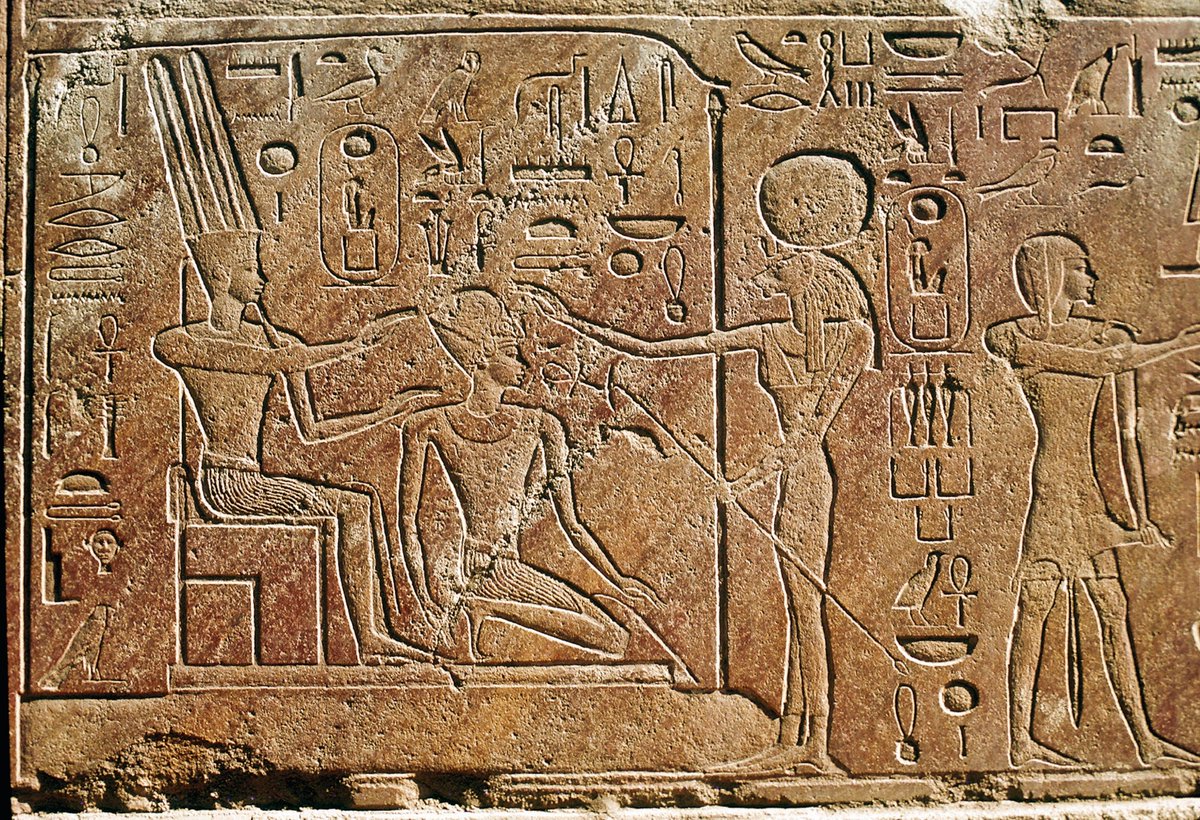 Queen #Hatshepsut kneels before Amun-Re to receive a blessing, Temple of Amun-Re at Karnak.