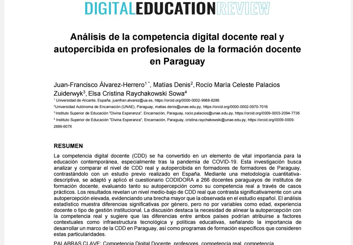 Artículo en revista Q2 con <a href="/juanfratic/">Juanfra Alvarez-Herrero</a> resultado de una beca de investigación del <a href="/conacytparaguay/">Conacyt Paraguay</a> ejecutada en <a href="/UNAE_Enc/">UNAE</a>

Lectura completa: revistes.ub.edu/index.php/der/…

<a href="/AdicipC/">ADICIP Asociacion de Investigadores Cientificos</a>
<a href="/MECpy/">MECpy</a>
<a href="/ConesParaguay/">CONES Paraguay</a> 
<a href="/ANEAES_Paraguay/">ANEAES</a>